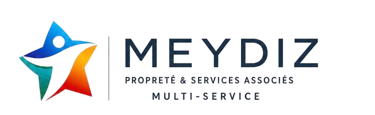 Logo Meydiz Propriété & Services Associés Multi-Service avec étoile colorée en bleu, teal et orange